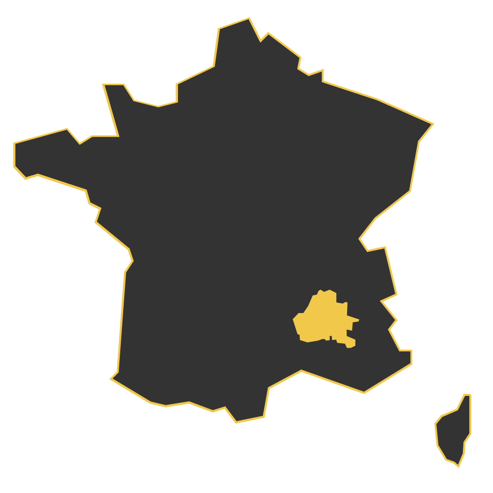 Carte de la France avec une zone surlignée, indiquant la région couverte par les services de l’artisan rénovateur, en l'occurrence la Drôme et l'Ardèche.